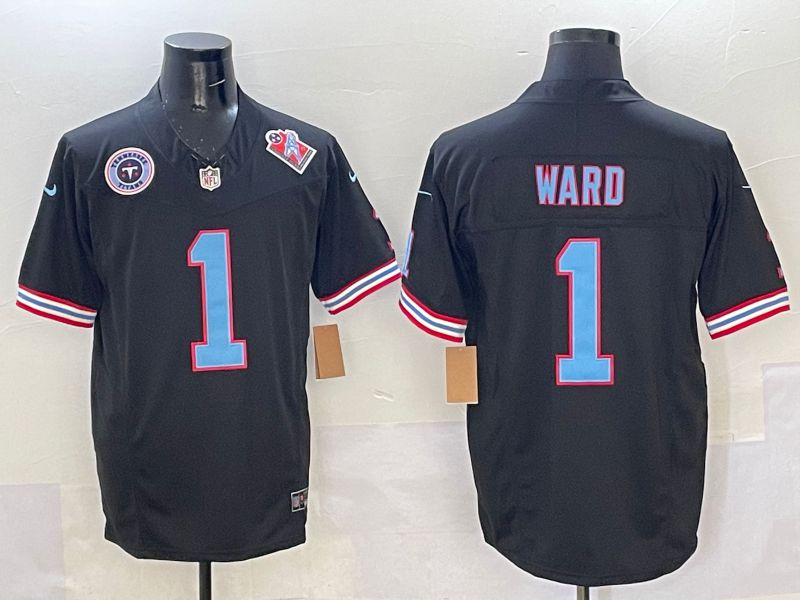 Men 2025 Tennessee Titans 1 Ward Black Throwback Three generations Nike Limited NFL Jersey style 1